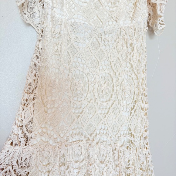 Kite & Butterfly Guipure lace Crochet Off Shoulder Ivory Wedding Gown Boho Beach - Picture 11 of 17